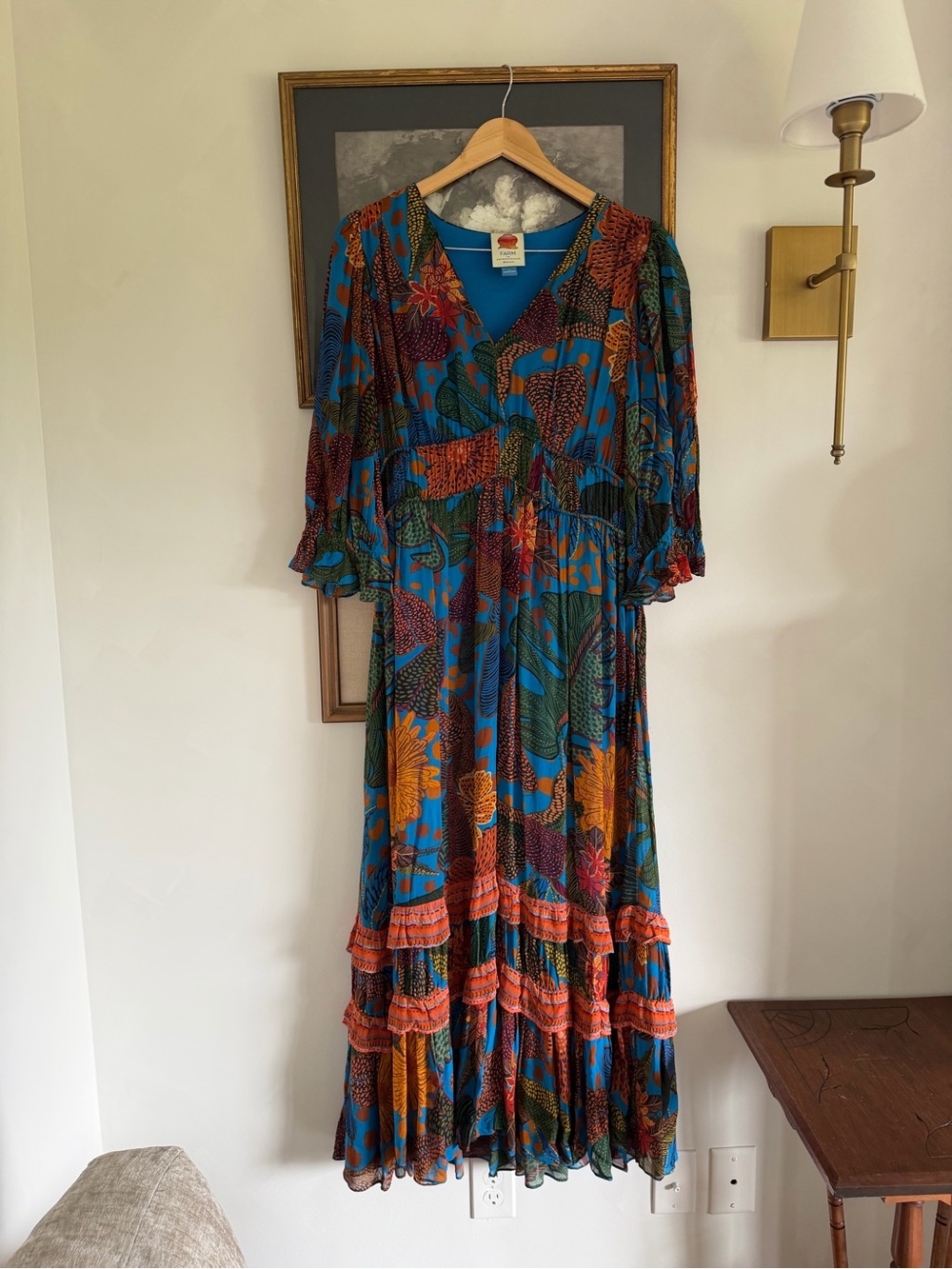 Bohemian V-Neck Maxi Dress in Blue and Rust - Picture 4 of 12